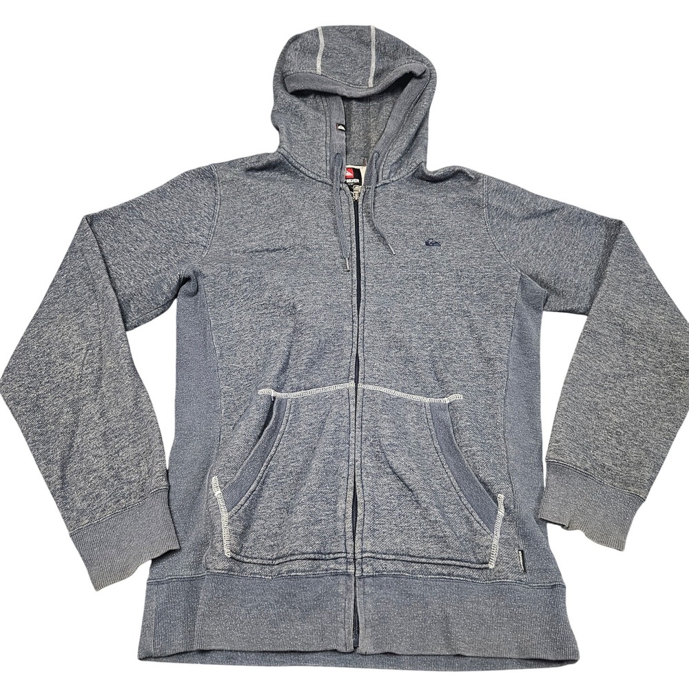 Quiksilver Full Zip Hoodie Mens Medium Blue Heathered Surf Casual Sweatshirt